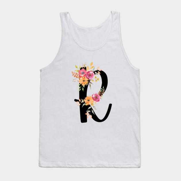 Letter R With Watercolor Floral Wreath Tank Top by NatureGlow